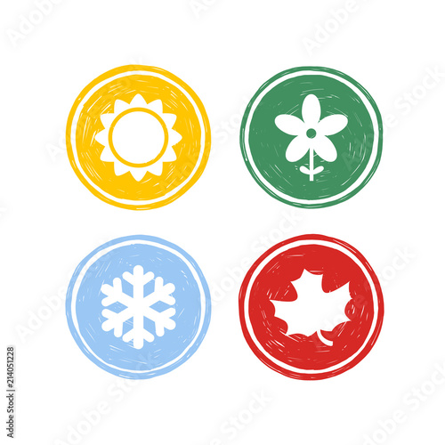 Four seasons of the year. Icon and symbols. Vector illustration. Weather. Forecast. Summer, Spring Winter Autumn