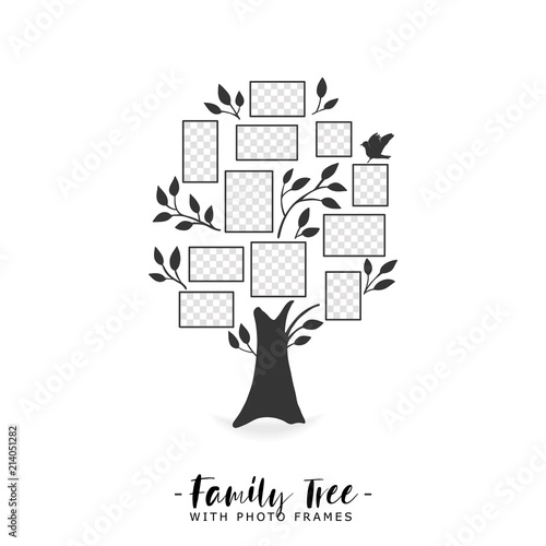 Family tree with photo frames. Memories. Insert your photo into template frames. Collage vector illustration.