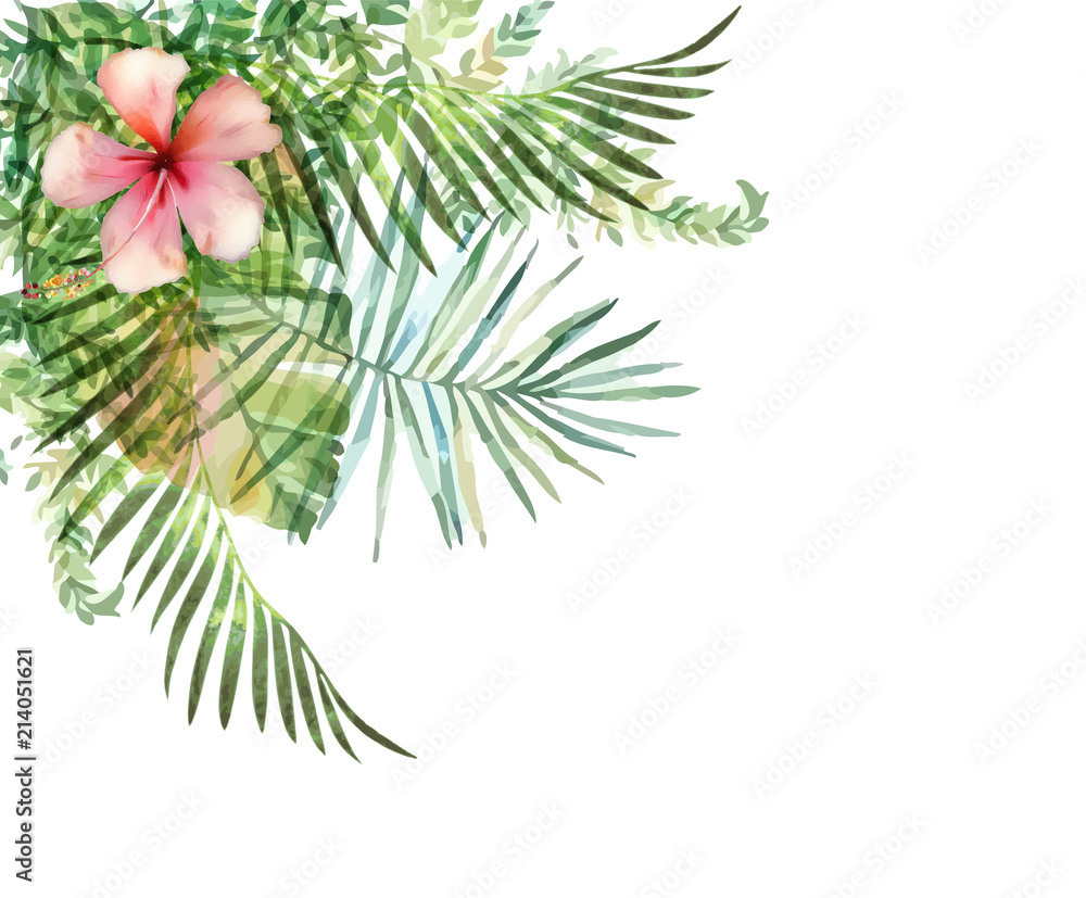 Obraz premium Hand drawn watercolor tropical plants.