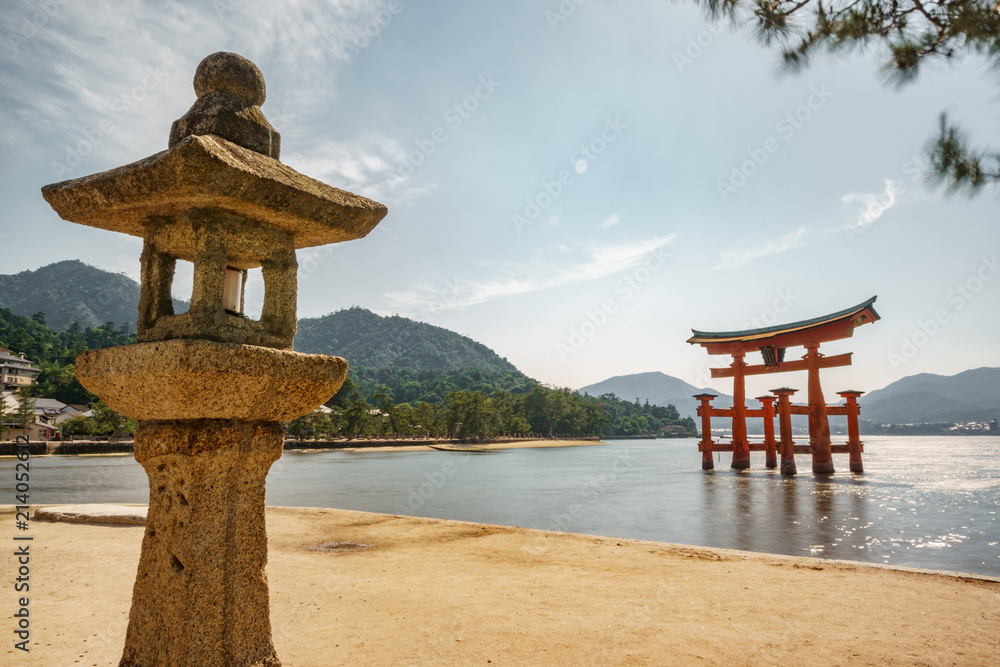 Miyajima floating Torii gate, high tide long exposure with lantern Miyajima floating Torii gate, high tide long exposure with lantern