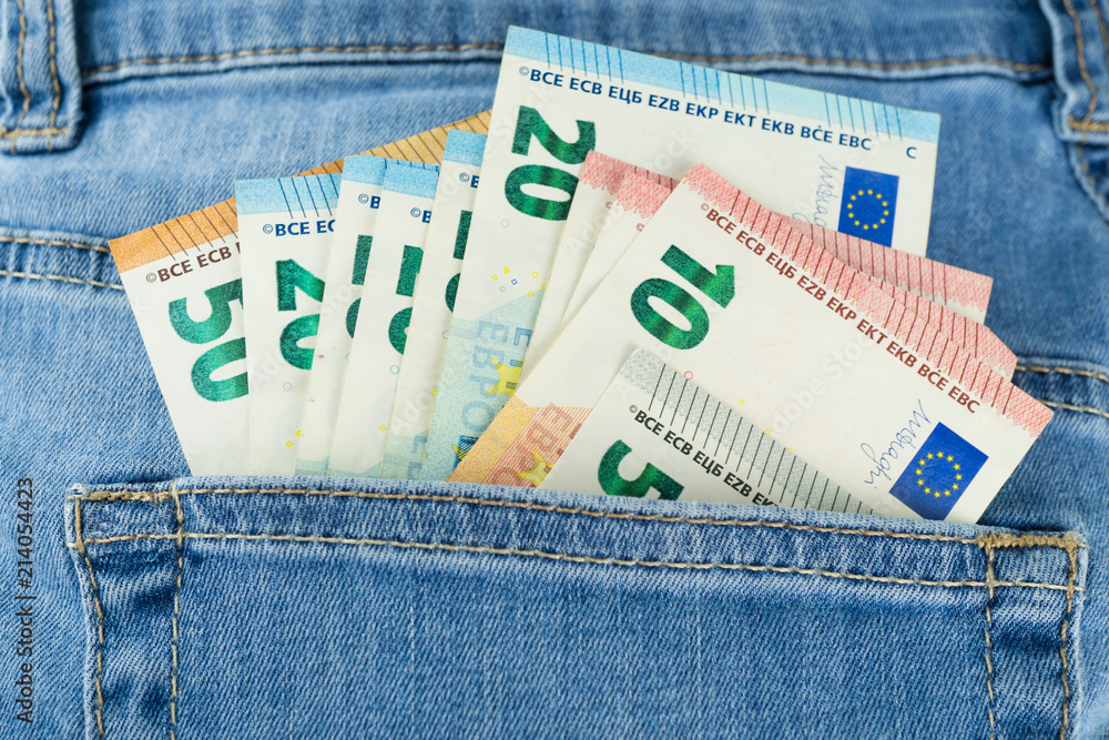 Euro banknotes in a pocket of a jeans Stock Photo | Adobe Stock
