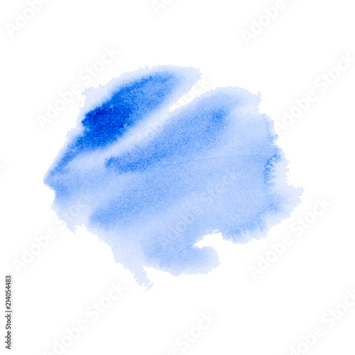 Blue hand painted watercolor texture on the white background, vector ink, acrylic decoration. Trendy watercolor stain for paper design, banner, card, flyer