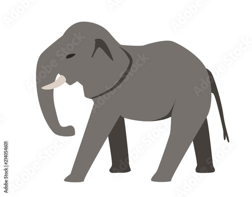Gray elephant. Flat vector illustration. Isolated on white background