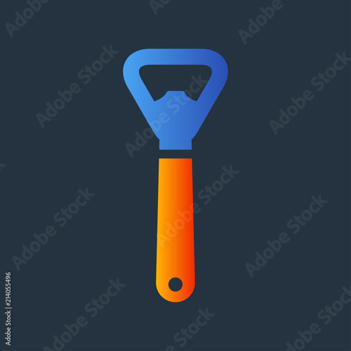 Icono plano abrebotellas en naranja y azul en fondo gris