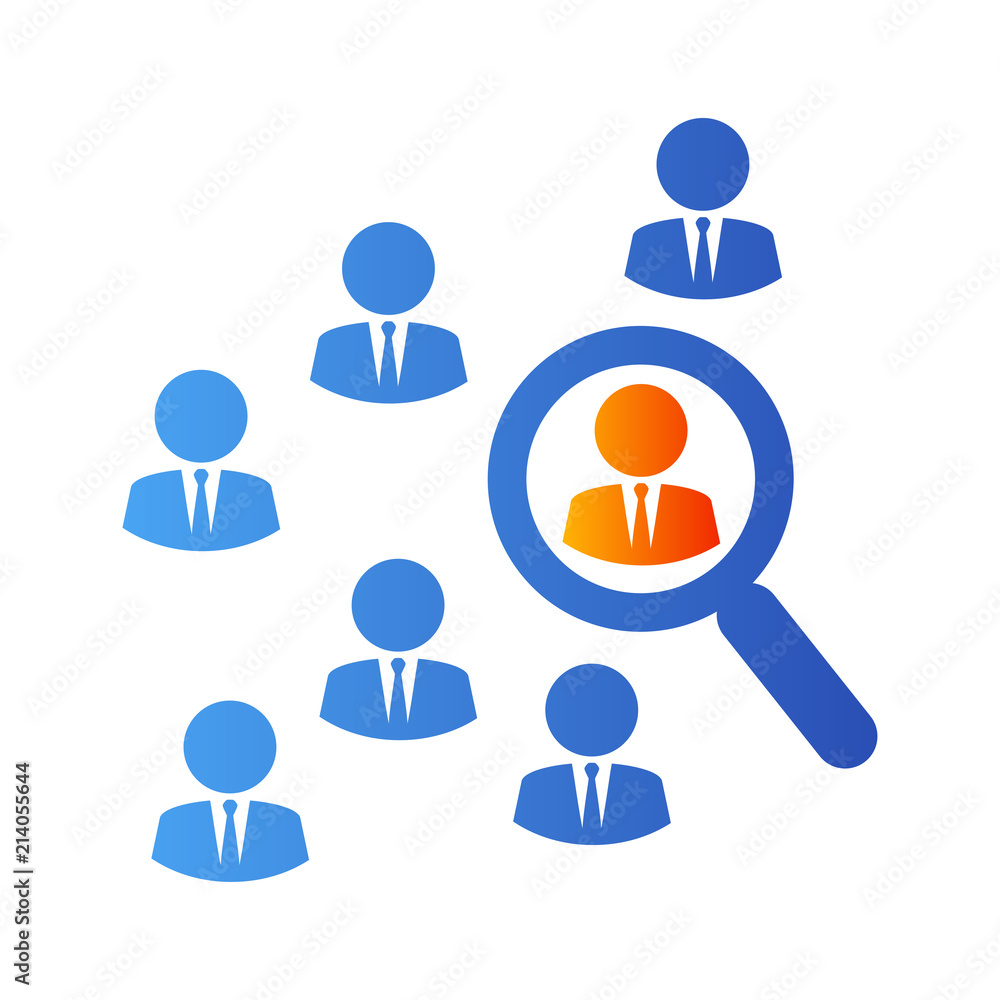 Icono plano busqueda en grupo en color azul y naranja Icono plano busqueda en grupo en color azul y naranja