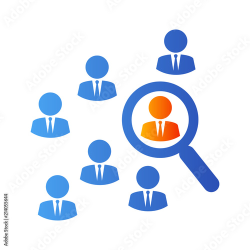 Icono plano busqueda en grupo en color azul y naranja