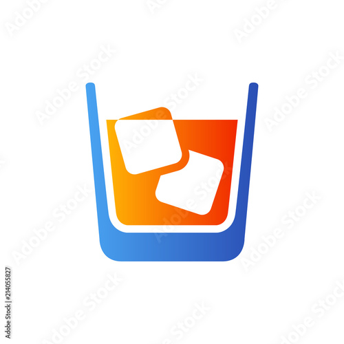 Icono plano vaso de whisky en azul y naranja
