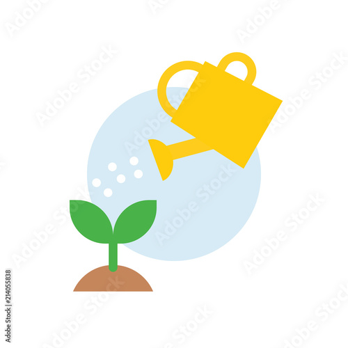 Water can watering plant icon, flat design