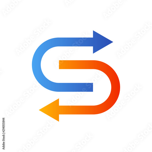 Logotipo flechas en rotacion en azul y naranja