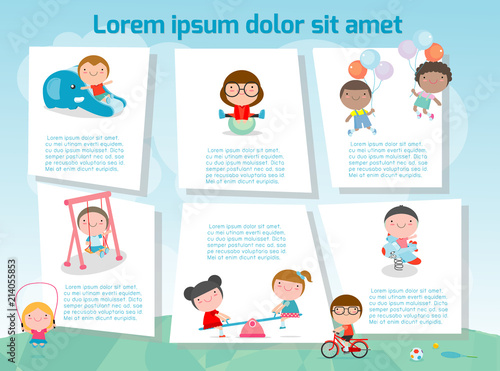 kids at playground,cute children playing with toys in parks,Template for advertising brochure,your text, ready for your message. Vector illustration