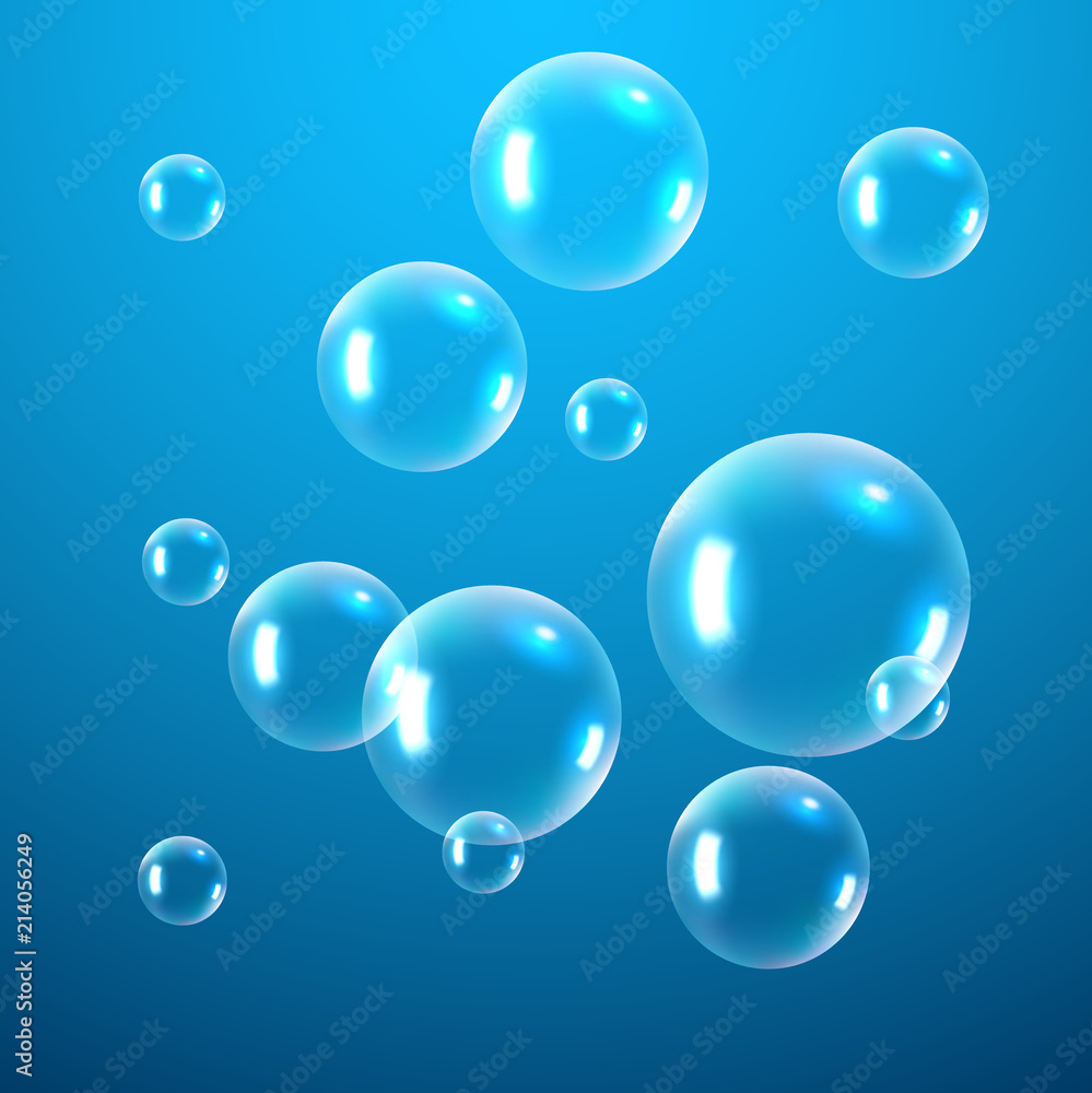 Realistic soap bubbles. Rainbow reflection bubbles isolated vector transparent illustration