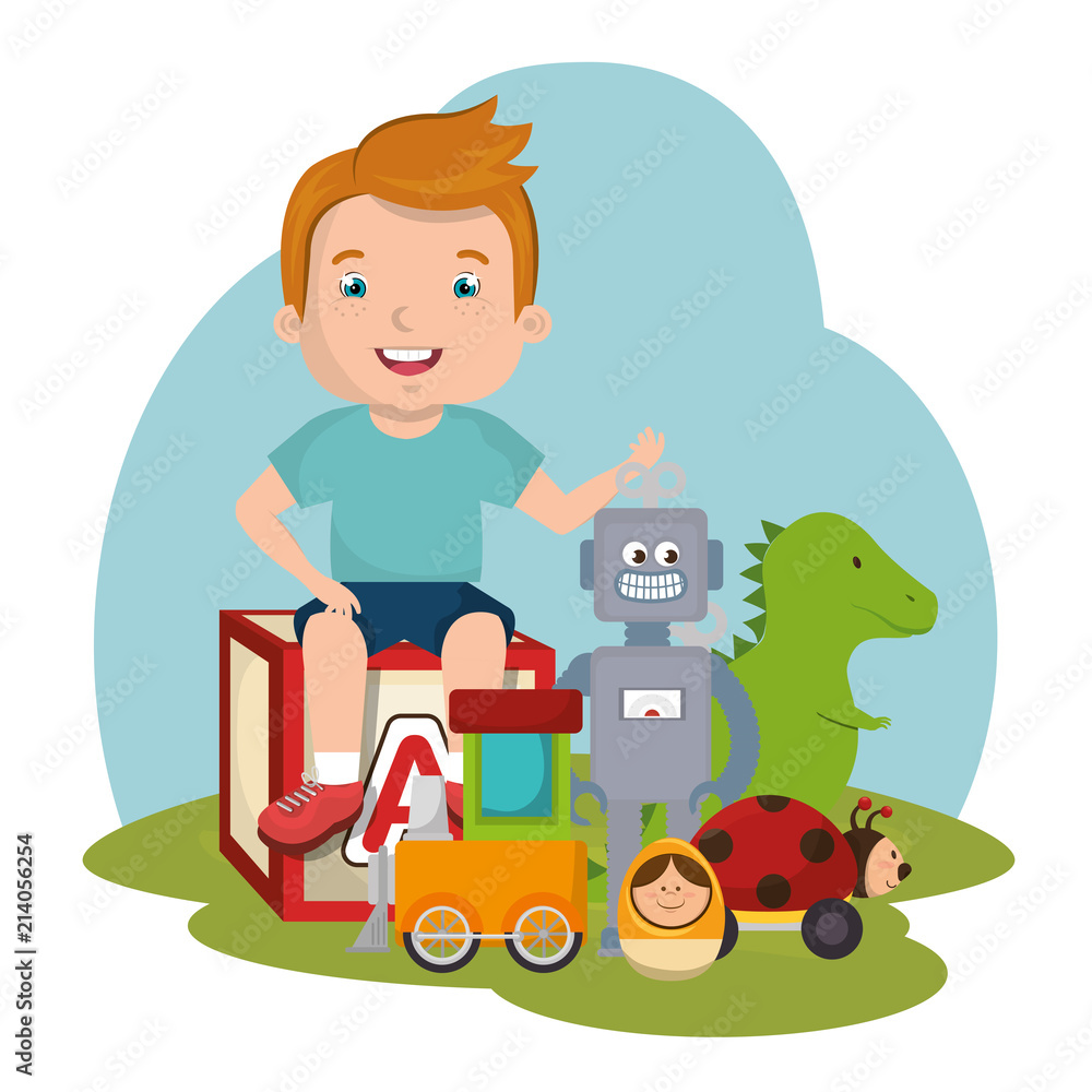 little boy playing with toys character little boy playing with toys character