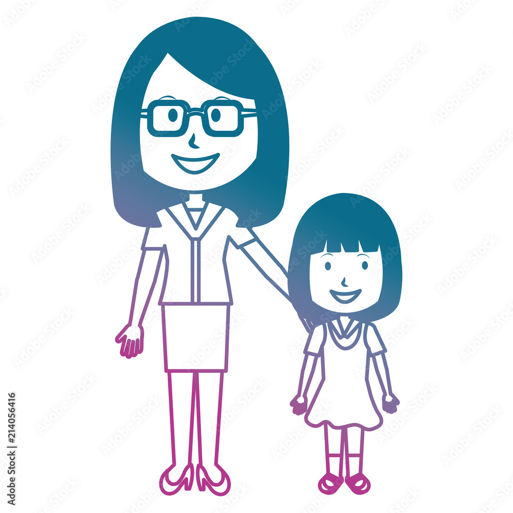 woman teacher with girl avatar character woman teacher with girl avatar character
