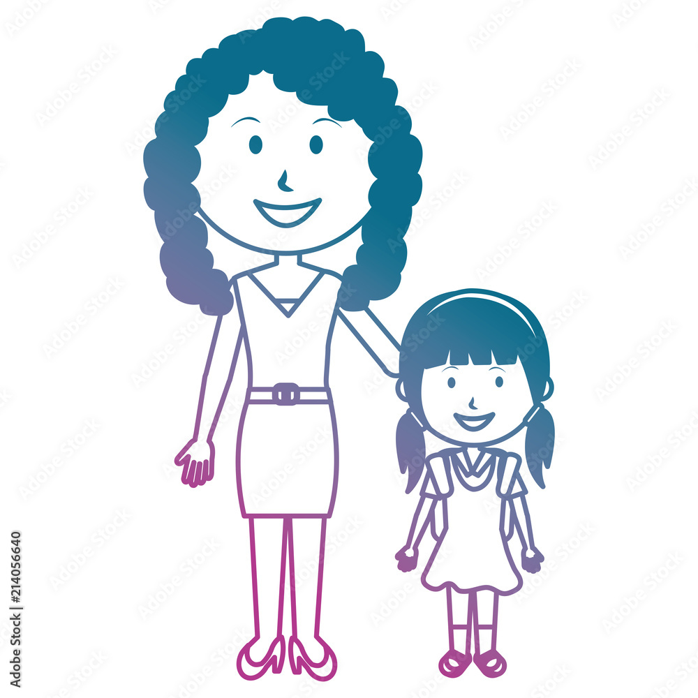 woman teacher with girl avatar character woman teacher with girl avatar character