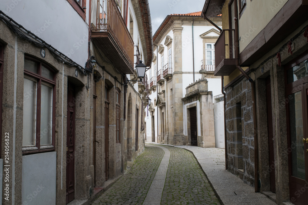 Empty historic streets of the Old Quarter in Guimaraes, Portugal
