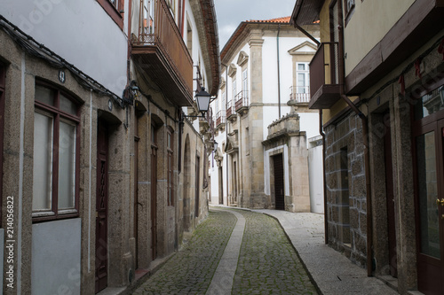 Empty historic streets of the Old Quarter in Guimaraes  Portugal