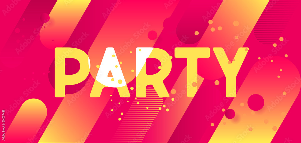 Horizontal bright party banner with graphic elements and text