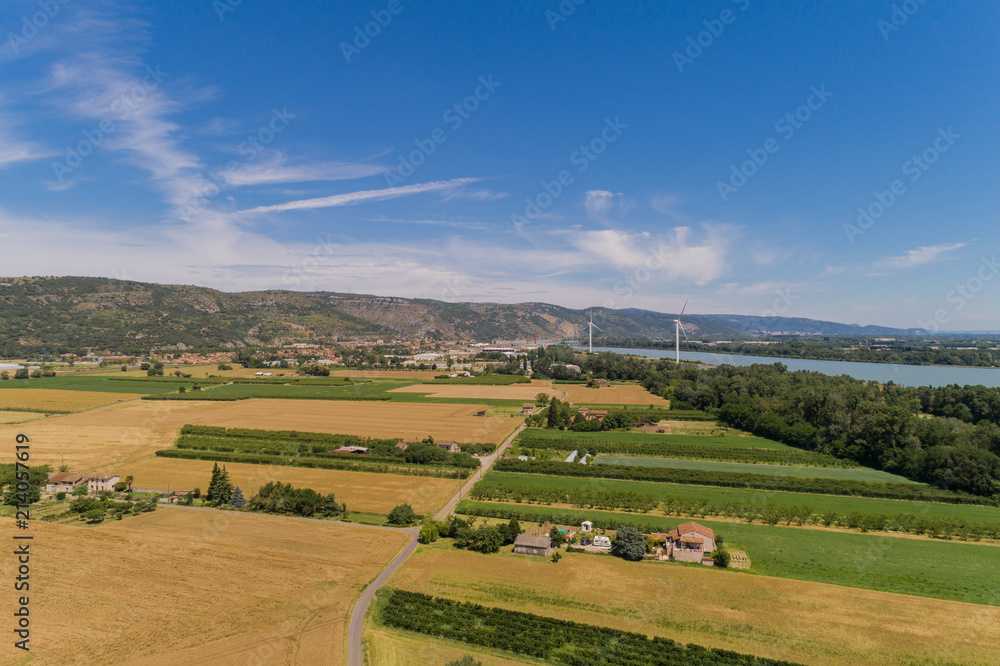 Luftaufnahme der Rhone zwischen le Pouzin und Baix