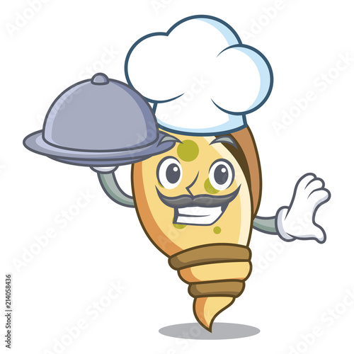 Chef with food sea shell mascot cartoon