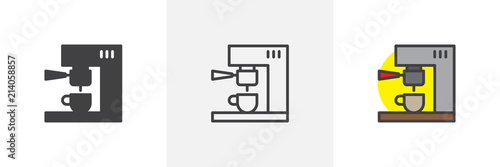 Coffee machine icon. Line, solid and filled outline colorful version, outline and filled vector sign. Symbol, logo illustration. Different style icons set. Pixel perfect vector graphics