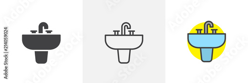 Sink unit icon. Line, solid and filled outline colorful version, outline and filled vector sign. Washbasin symbol, logo illustration. Different style icons set
