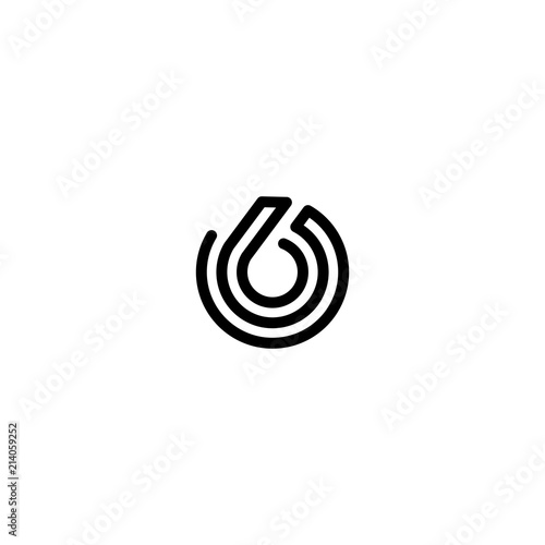 six number 6 double triple line art outline monoline logo