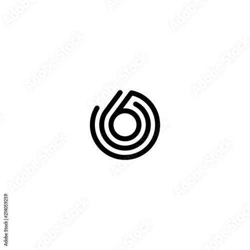six number 6 double triple line art outline monoline logo