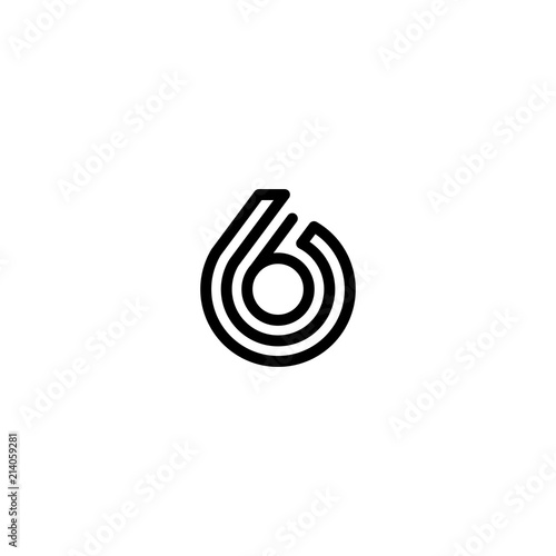 six number 6 double triple line art outline monoline logo