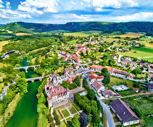 Aerial view of the Chateau de Cleron, a castle in France