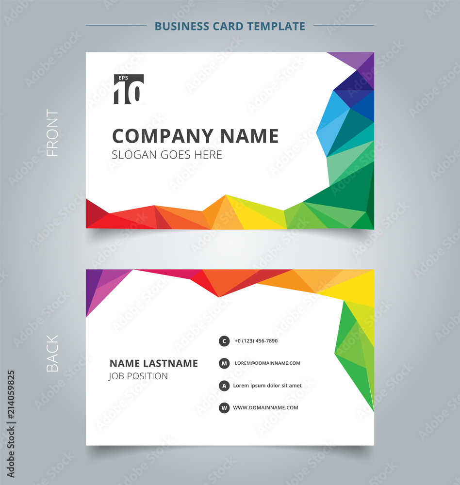 Business name card template design abstract colorful low polygon style on white background.