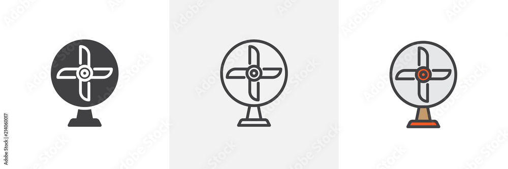 Obraz premium Table Fan icon. Line, solid and filled outline colorful version, outline and filled vector sign. Blower fan symbol, logo illustration. Different style icons set. Vector graphics