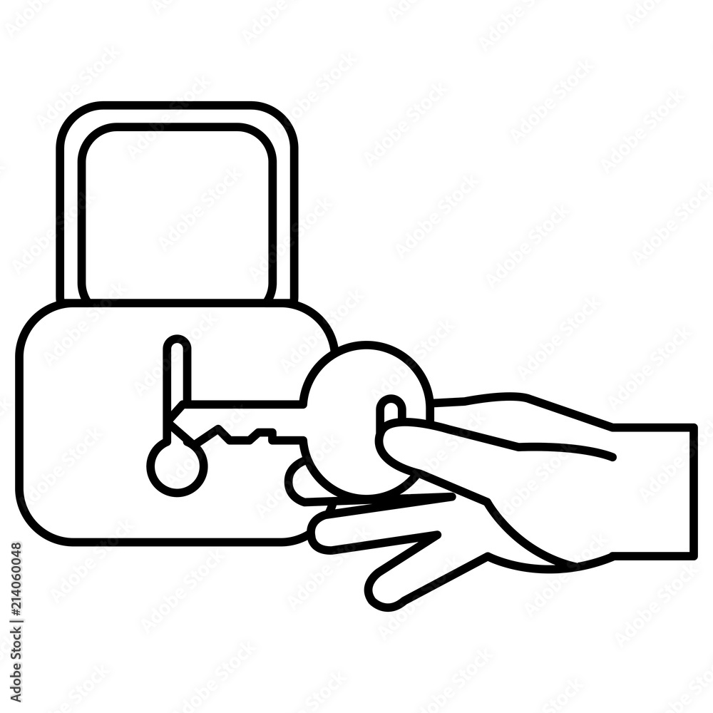 hand with secure padlock and key