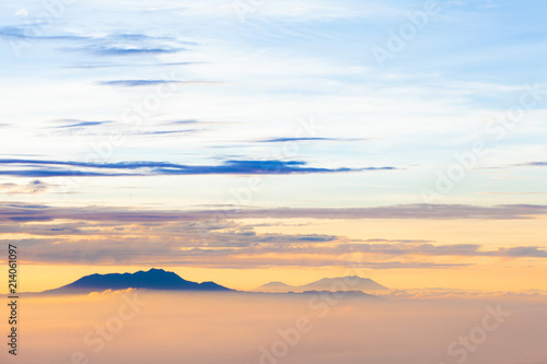 The rising sun, sky cloud sunrise abstract, background and fog..