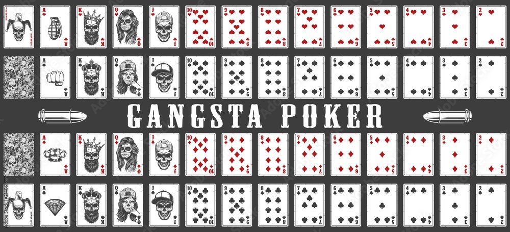 deck of gangsta playing cards - obrazy, fototapety, plakaty 