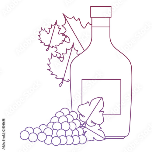 wine bottle and grapes cluster and leafs