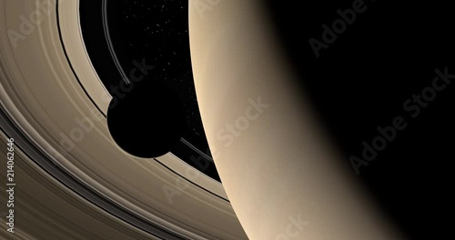 Moon orbiting around the Saturn planet photo