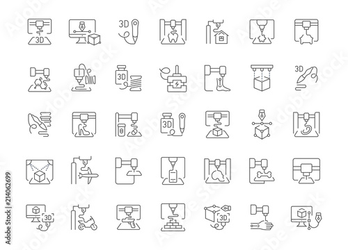 Set of Simple Icons of 3D Printing.