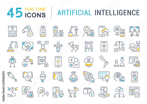 Set Vector Line Icons of Artificial Intelligence.