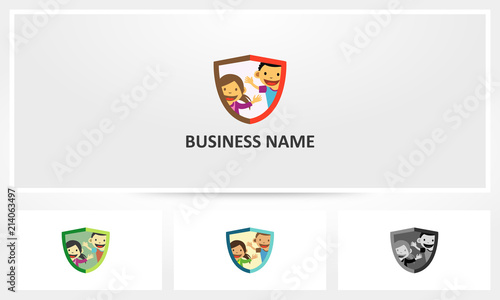 Children Shield Boy Girl Logo