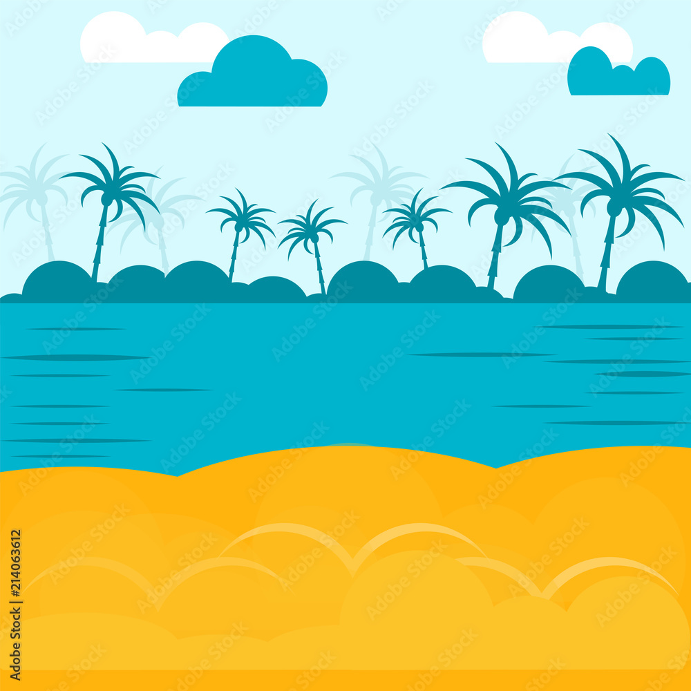 vector beach sea and coast with sand and palm trees