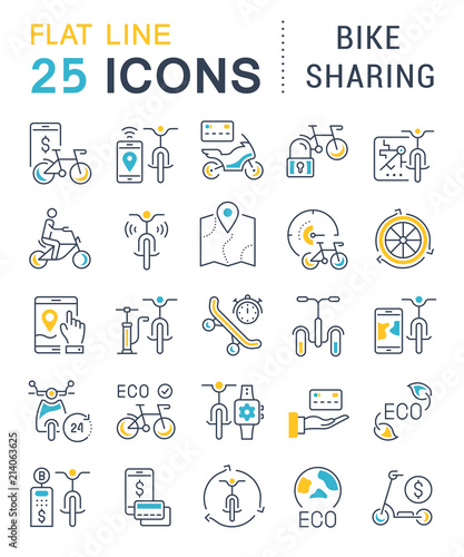 Set Vector Line Icons of Bike Sharing.
