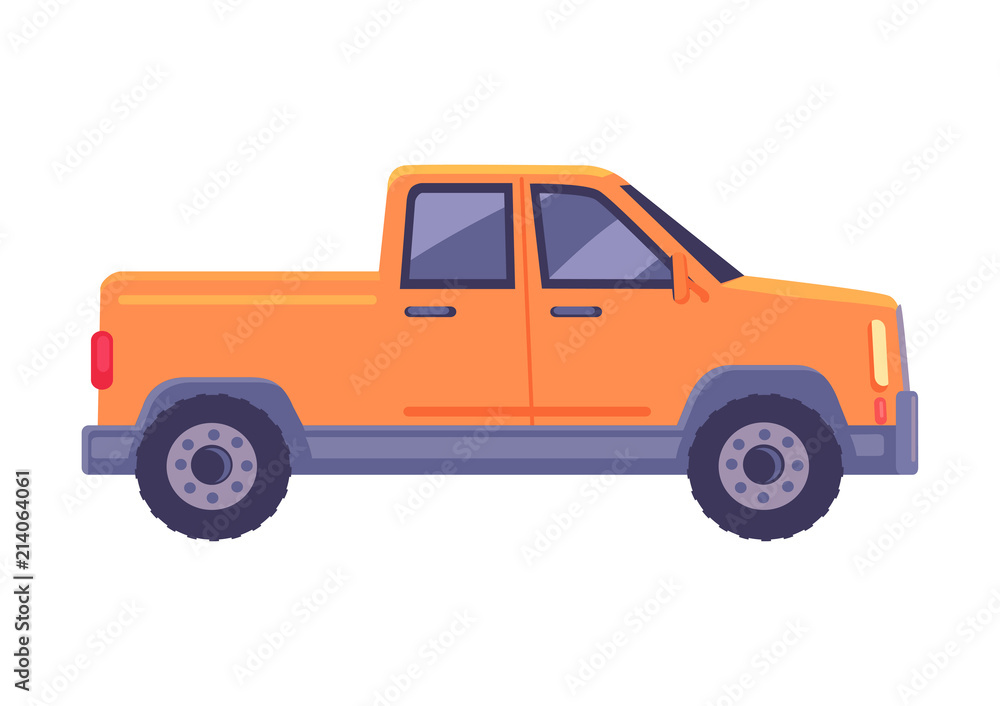 Orange Pickup Car Flat Vector Icon