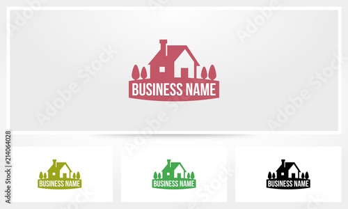 House Chimney Trees Badge Emblem Logo