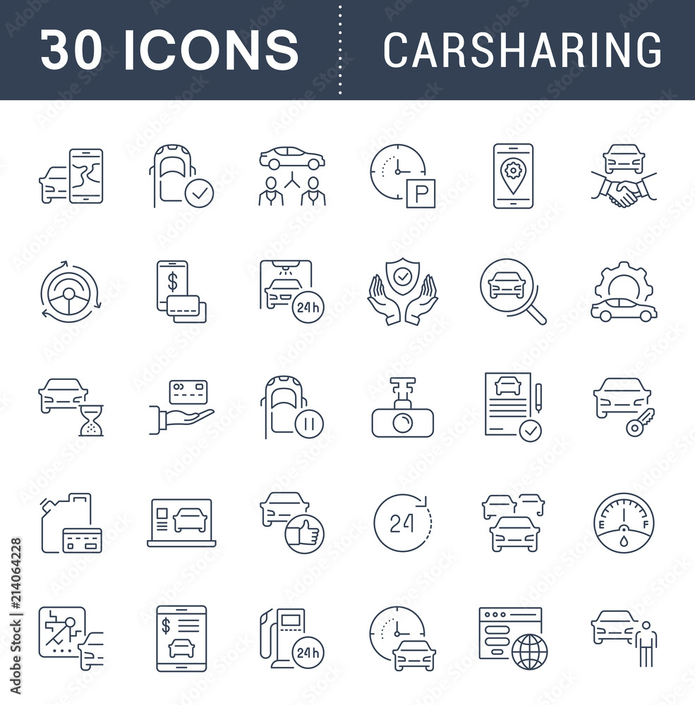 Set Vector Line Icons of Carsharing.