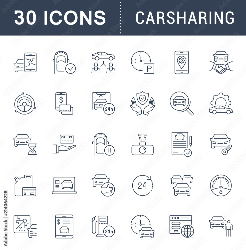 Set Vector Line Icons of Carsharing. Set Vector Line Icons of Carsharing.