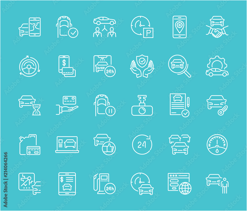 Set of Line Icons of Carsharing Set of Line Icons of Carsharing