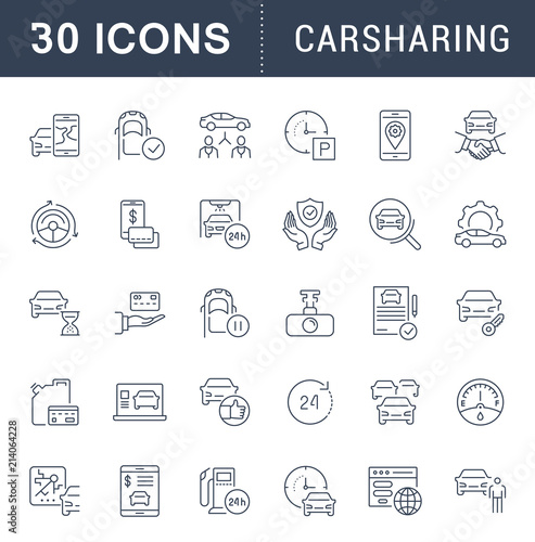 Set Vector Line Icons of Carsharing.