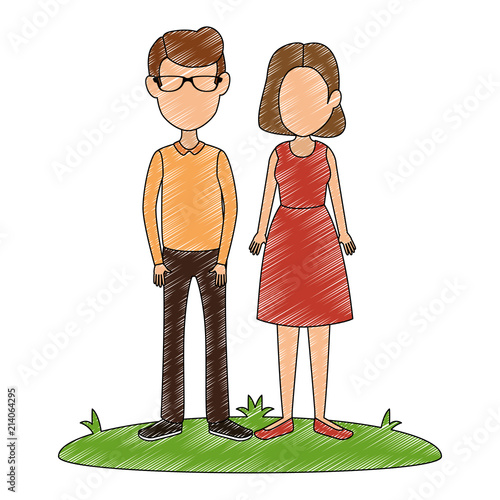 young couple in grass avatars characters