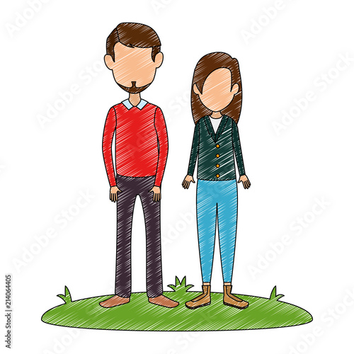 young couple in grass avatars characters