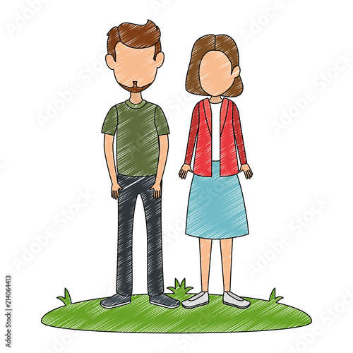 young couple in grass avatars characters